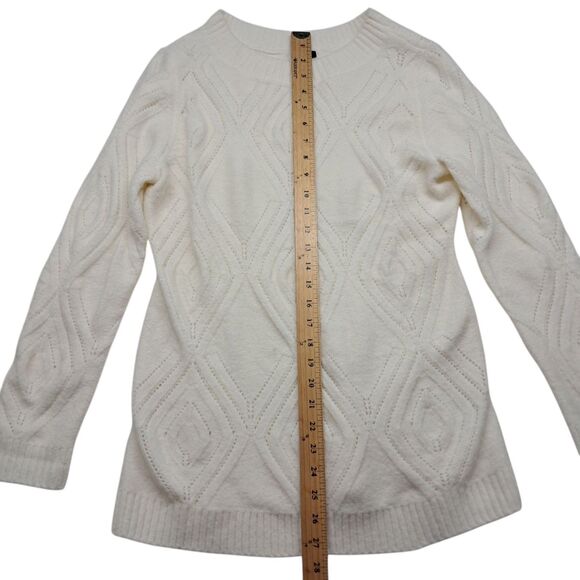 Talbots Sweater Women's Medium Petite Cream Ivory Pointelle Crew Neck Classic - Picture 6 of 8